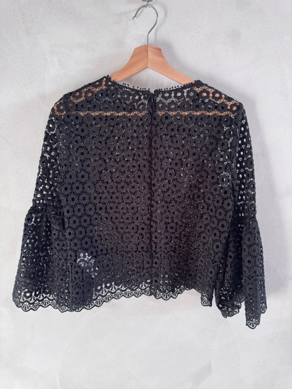 J. Crew -  Black Eyelet Bell-Sleeve Blouse - S/M